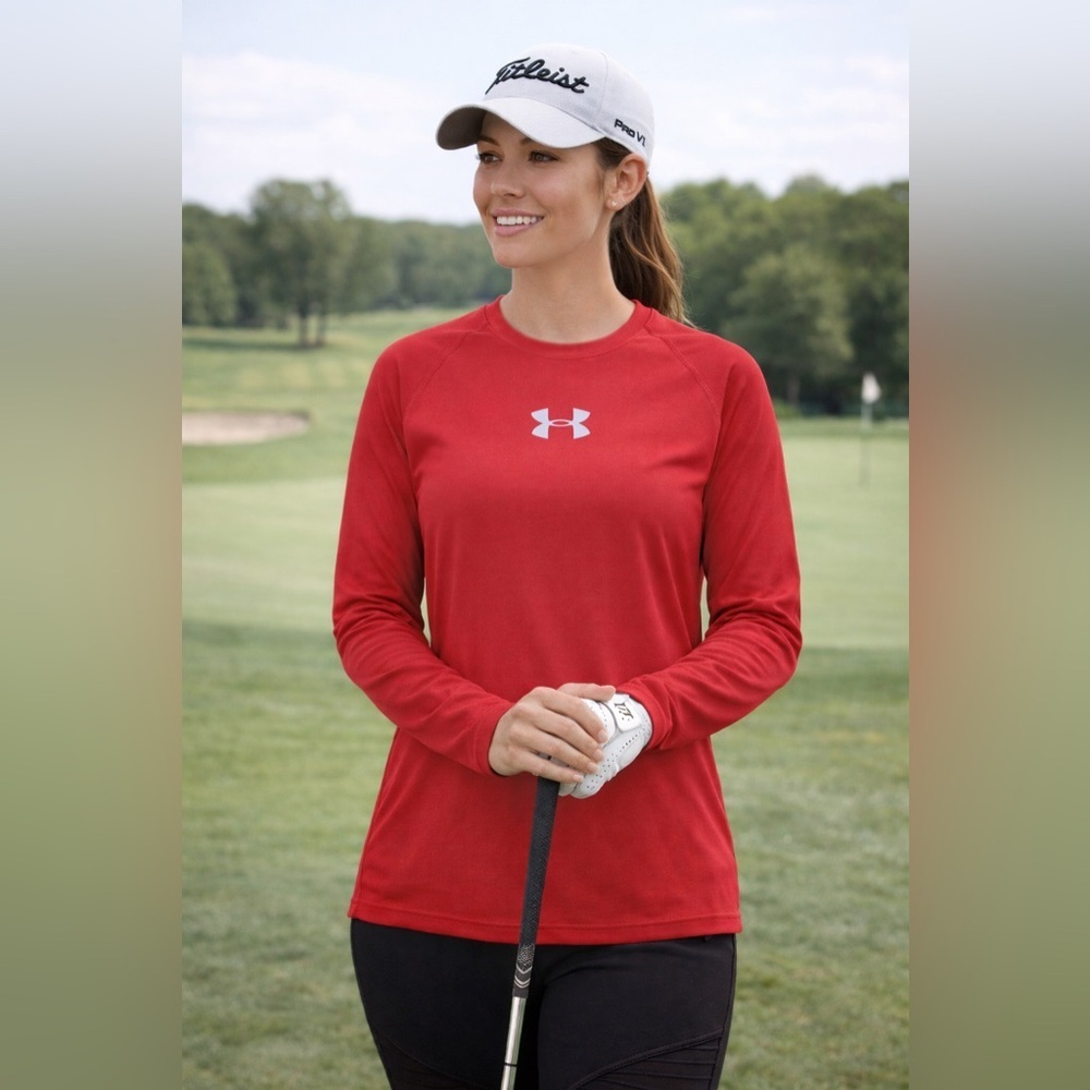 NWT Under Armour Red Long Sleeve Performance Top Thumb Holes Large